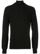 Brioni Buttoned High Neck Pullover, Men's, Size: 54, Black, Cashmere