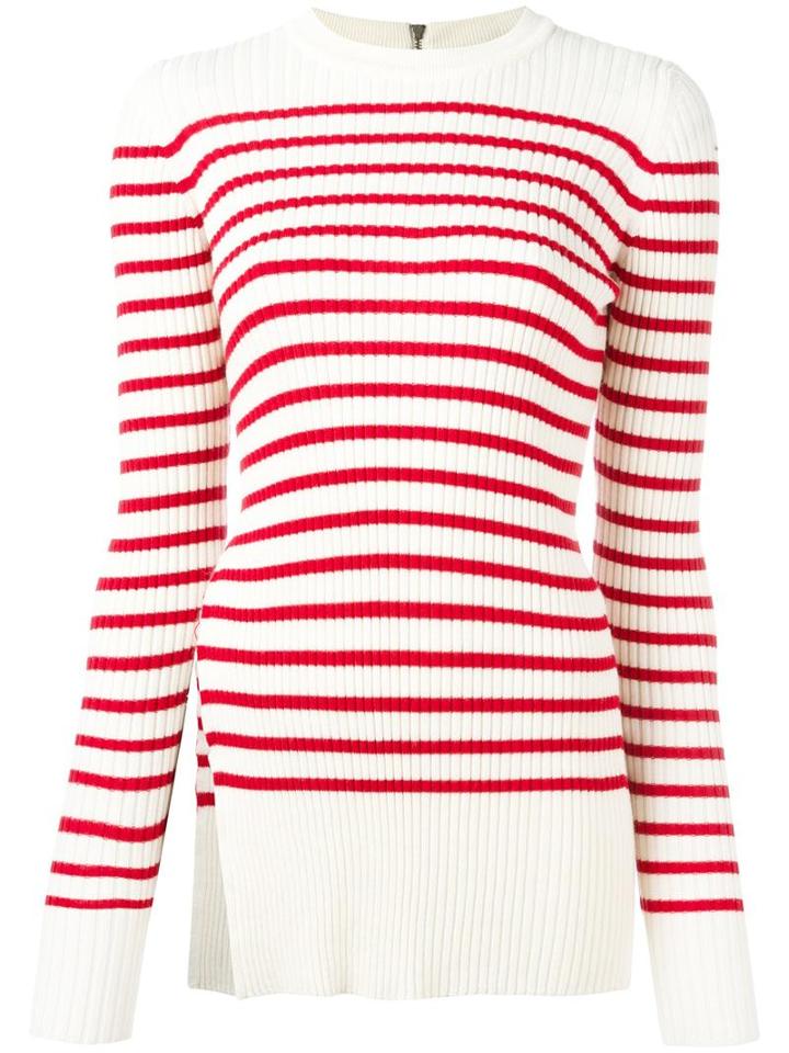 Erika Cavallini Slit Detailing Striped Jumper, Women's, Size: Small, White, Wool/acrylic