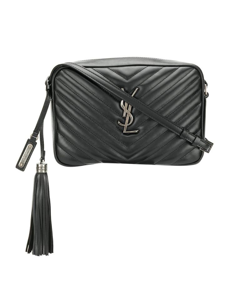 Saint Laurent Logo Plaque Quilted Cross Body Bag - Black