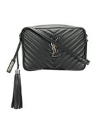 Saint Laurent Logo Plaque Quilted Cross Body Bag - Black