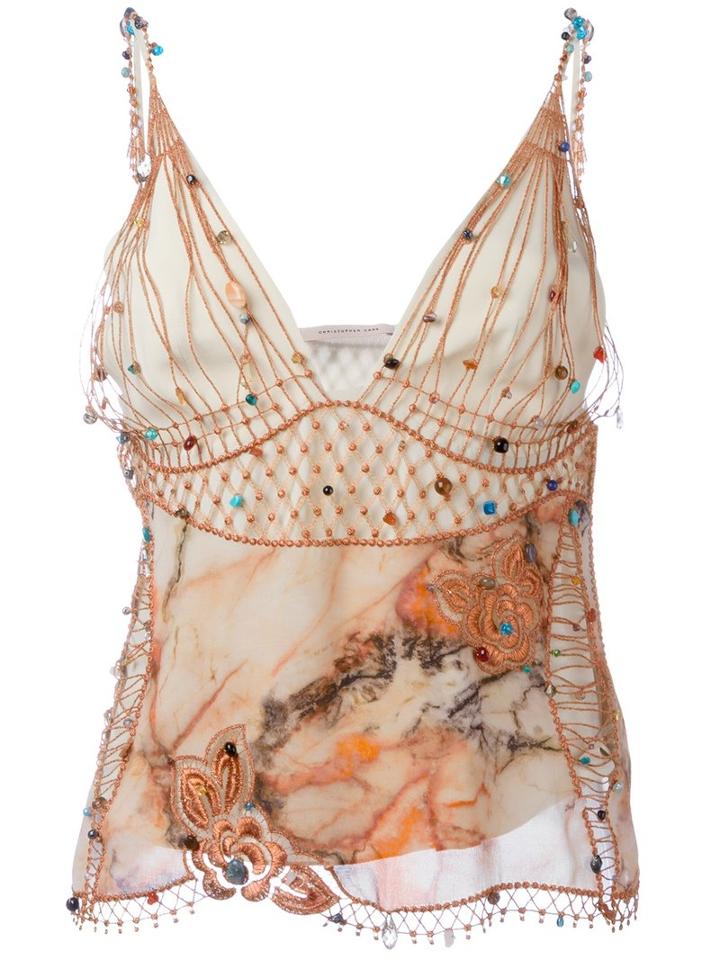 Christopher Kane - Beaded Marble Print Top - Women - Silk - 40, Nude/neutrals, Silk