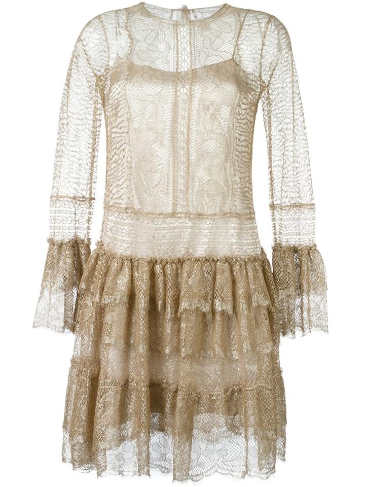 Alberta Ferretti Ruffled Lace Dress, Women's, Size: 44, Grey, Polyamide/metallic Fibre/silk