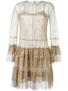 Alberta Ferretti Ruffled Lace Dress, Women's, Size: 44, Grey, Polyamide/metallic Fibre/silk