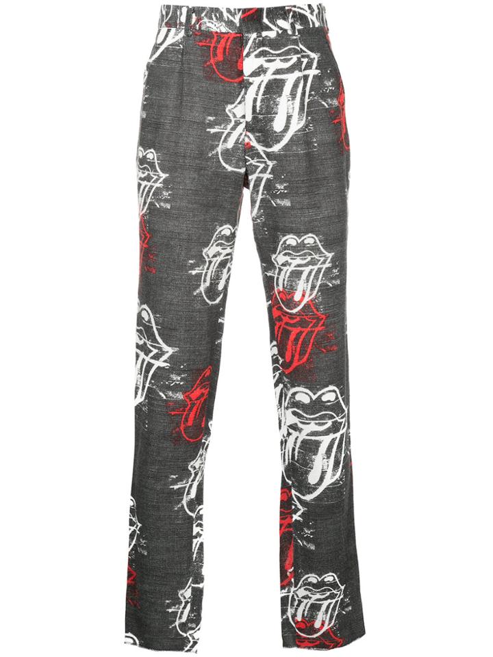 Comme Des Garçons Vintage Rolling Stones Print Trousers - Black