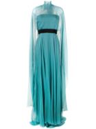 Alberta Ferretti - Sheer Caped Evening Gown - Women - Silk/acetate/other Fibers - 40, Women's, Blue, Silk/acetate/other Fibers