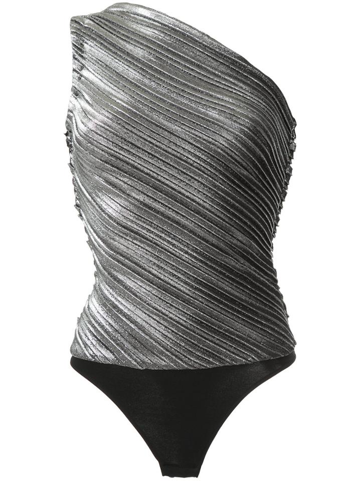 Mugler One Shoulder Metallic Pleated Bodysuit - Multicolour