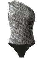 Mugler One Shoulder Metallic Pleated Bodysuit - Multicolour