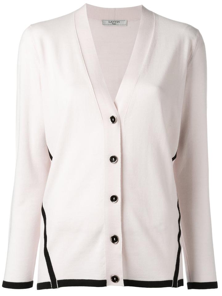 Lanvin Contrast Trim Cardigan, Women's, Size: Small, Nude/neutrals, Wool