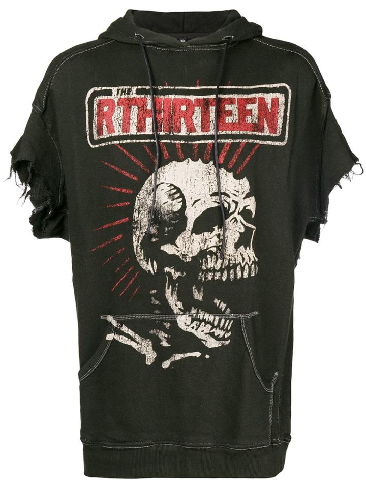 R13 Skeleton Print Shortsleeved Hoodie - Black