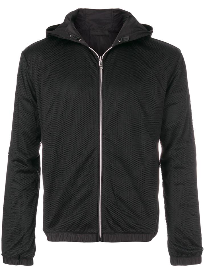 Prada Hooded Mesh Panel Jacket - Black