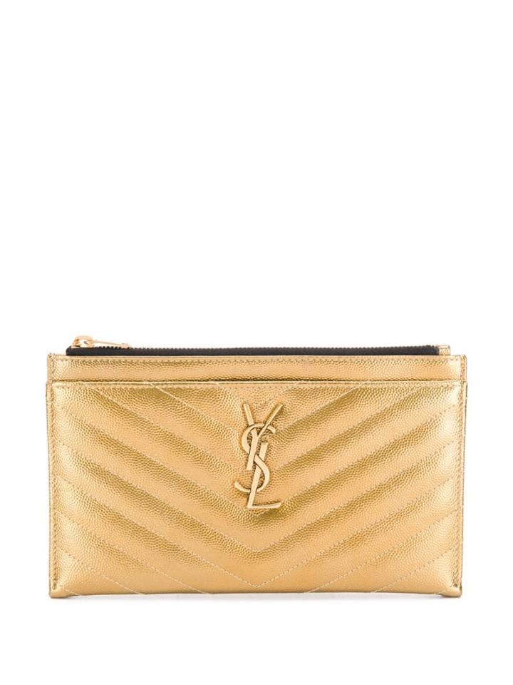Saint Laurent Quilted Monogram Pouch - Yellow