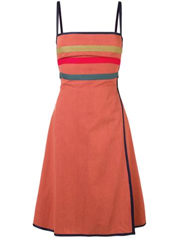Sadie Williams Lace Back Stripe Detail Dress - Red