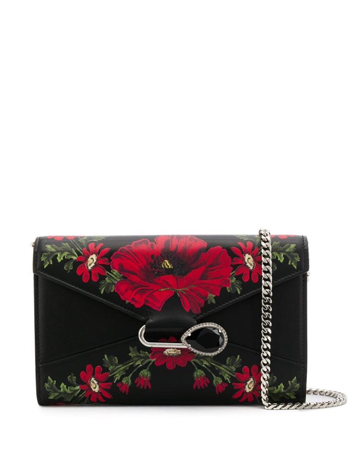 Alexander Mcqueen Floral Pin Crossbody Bag - Black