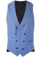 Caruso - Plaid Double Breasted Waistcoat - Men - Cupro/wool - 50, Blue, Cupro/wool