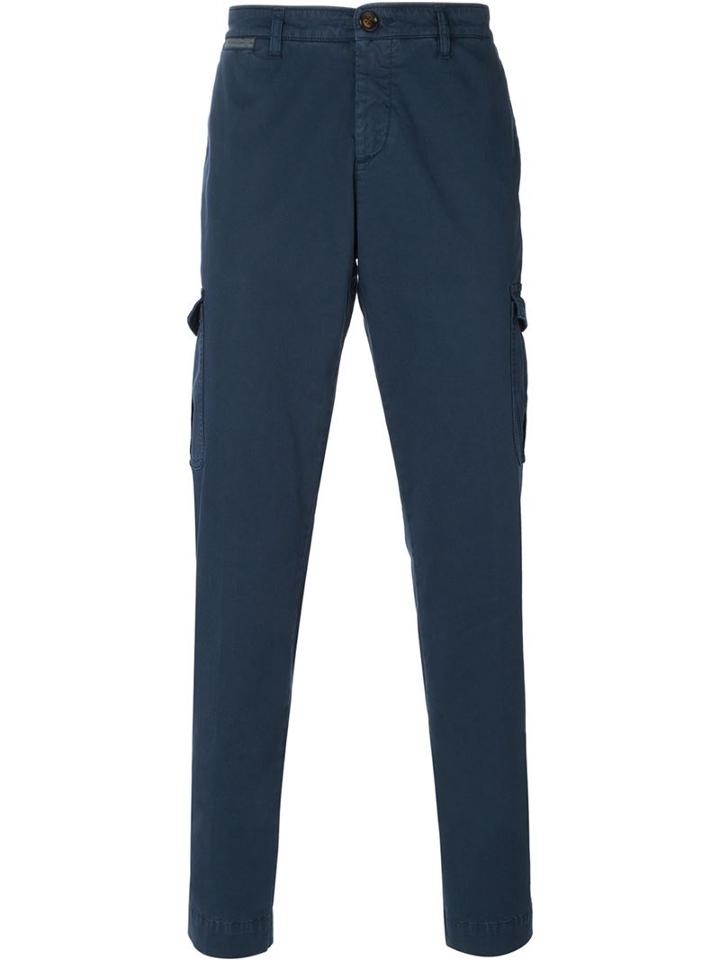 Eleventy Tapered Cargo Trousers, Men's, Size: 31, Blue, Cotton/spandex/elastane