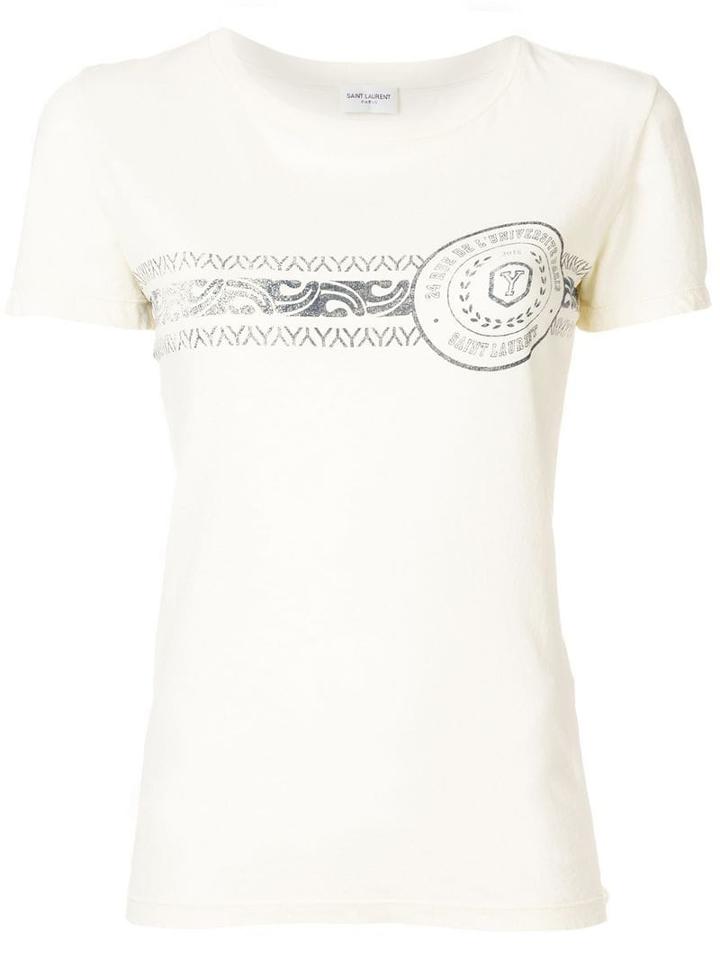 Saint Laurent Logo Patch T-shirt - Neutrals