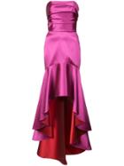 Marchesa Notte Fluted Asymmetric-hem Gown - Pink & Purple