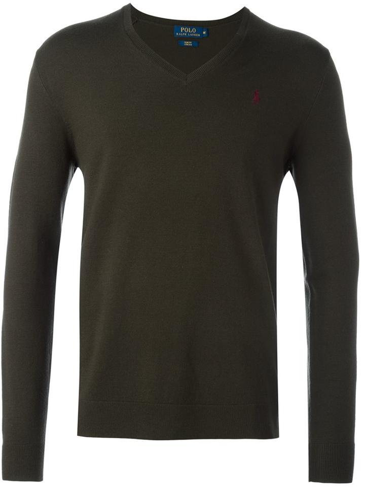 Polo Ralph Lauren V-neck Pullover, Men's, Size: Large, Green, Polyester/wool
