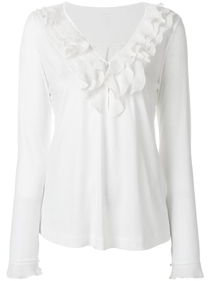 Marc Cain Ruffle Neck Jumper - White