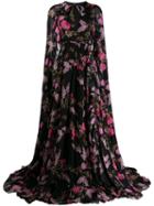 Giambattista Valli Floral Cape Evening Dress - Black