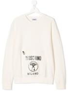 Moschino Kids Teen Logo Zip Pocket Sweatshirt - White