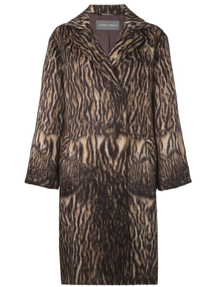 Alberta Ferretti Tiger Print Coat, Women's, Size: 42, Black, Acetate/rayon/alpaca/other Fibers