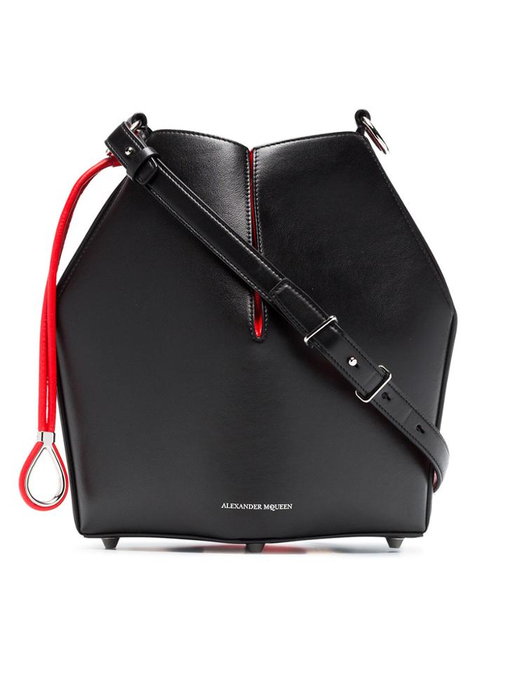 Alexander Mcqueen Black And Red Bucket Leather Bag