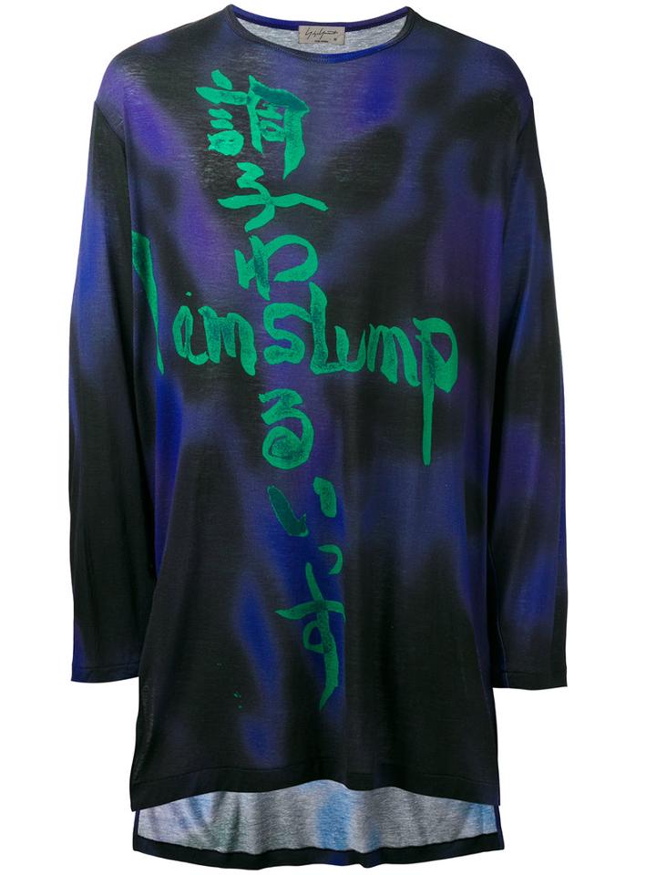 Yohji Yamamoto - Kanji Print Longsleeved T-shirt - Men - Ramie/rayon - 3, Blue, Ramie/rayon