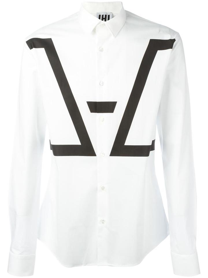 Les Hommes Urban Geometric Print Shirt, Men's, Size: 48, White, Cotton/spandex/elastane