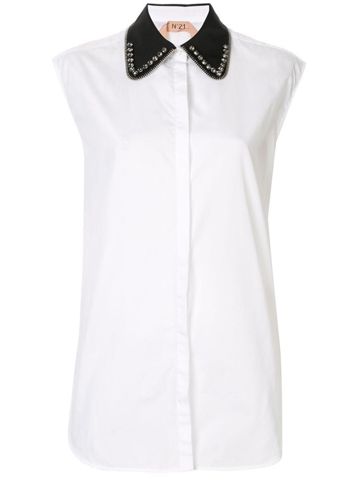 Nº21 Contrasting Embellished Collar Shirt - White