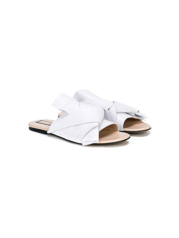 No21 Kids Teen Knot-detail Slides - White
