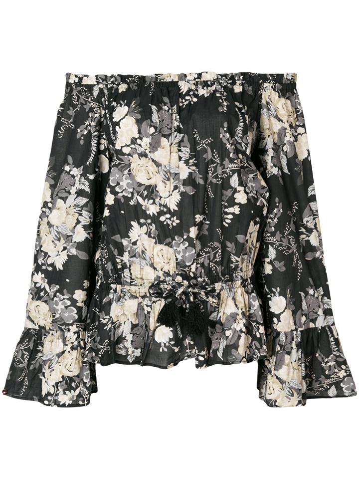 Twin-set Floral Print Off Shoulder Blouse - Black