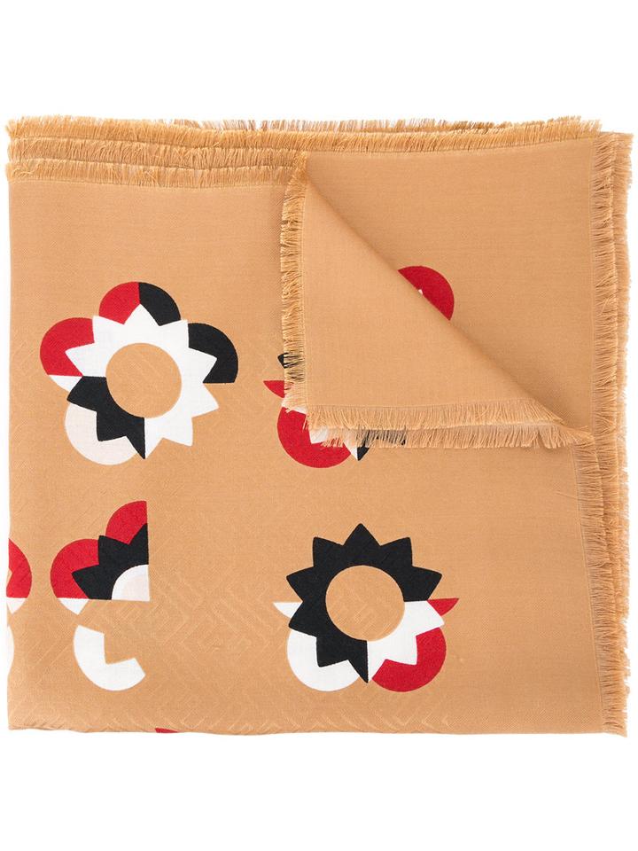 Fendi - Flowerland Shawl - Women - Silk/wool - One Size, Brown, Silk/wool
