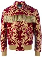 Saint Laurent Fringed Brocade Jacket, Men's, Size: 52, Pink/purple, Silk/cotton/metallic Fibre