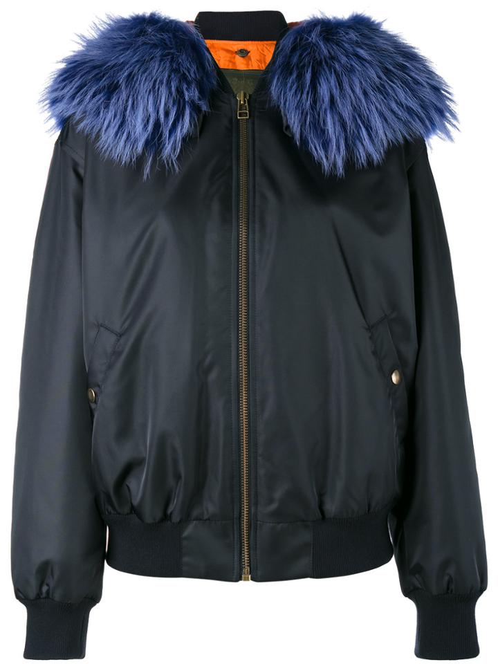 Mr & Mrs Italy Blue Fur Trimmed Bomber Jacket