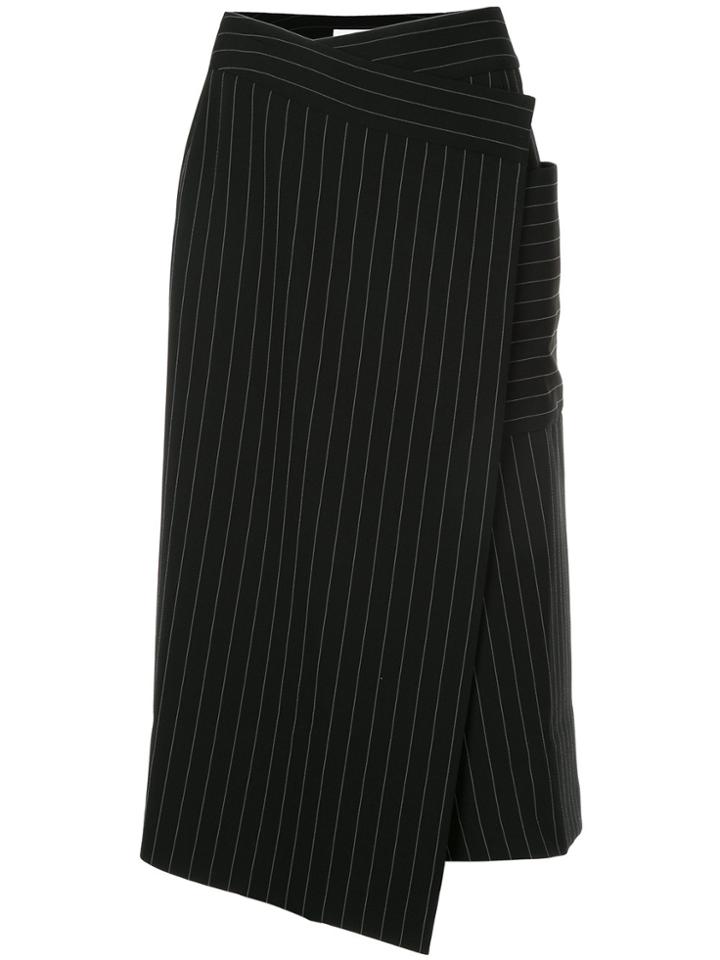Le Ciel Bleu Pinstripe Wrap Skirt - Black