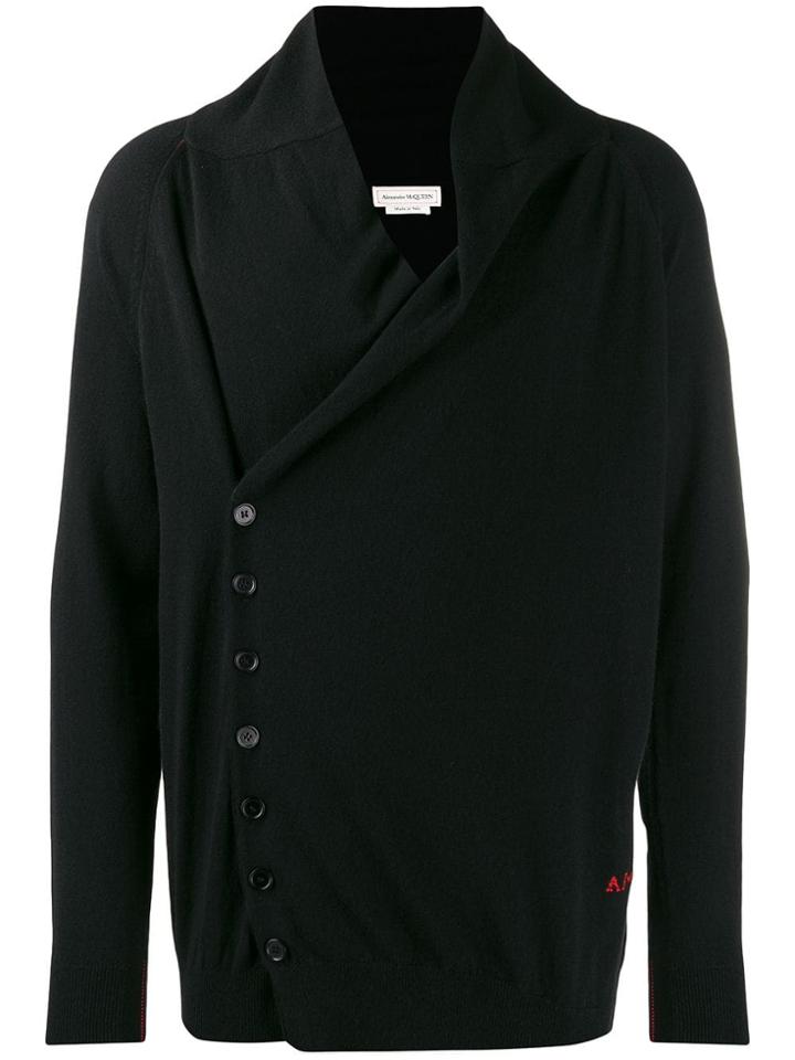 Alexander Mcqueen Cashmere Off-centre Buttoned Cardigan - Black