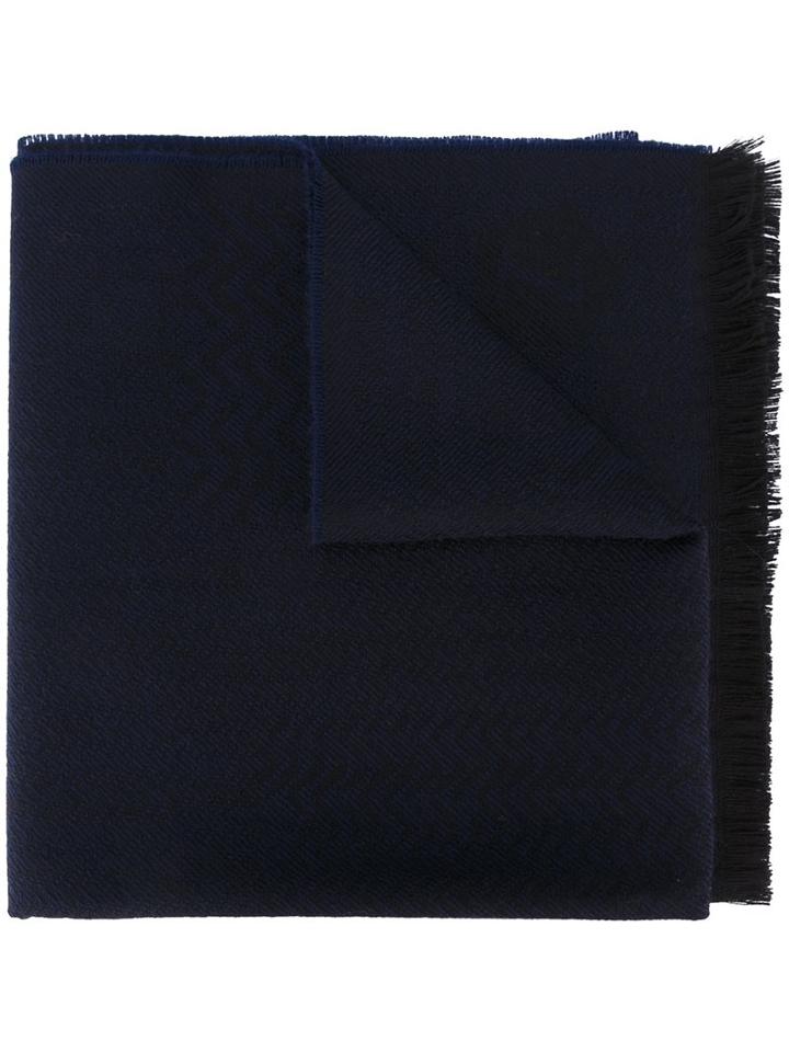 Z Zegna Faint Chevron Scarf, Men's, Blue, Wool