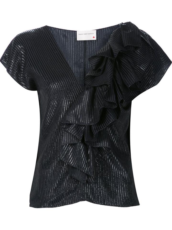 Maison Rabih Kayrouz Ruffled Blouse, Women's, Size: 36, Black, Silk/viscose/polyimide