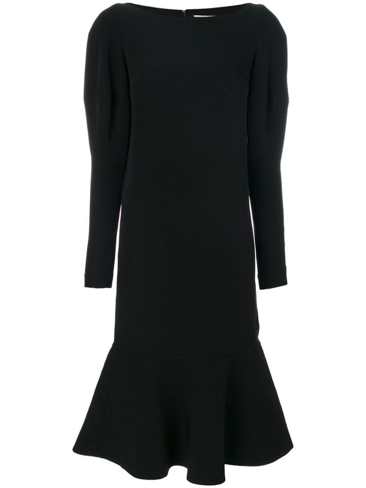 Si Jay Double Crepe Puffed Sleeves Dress - Black