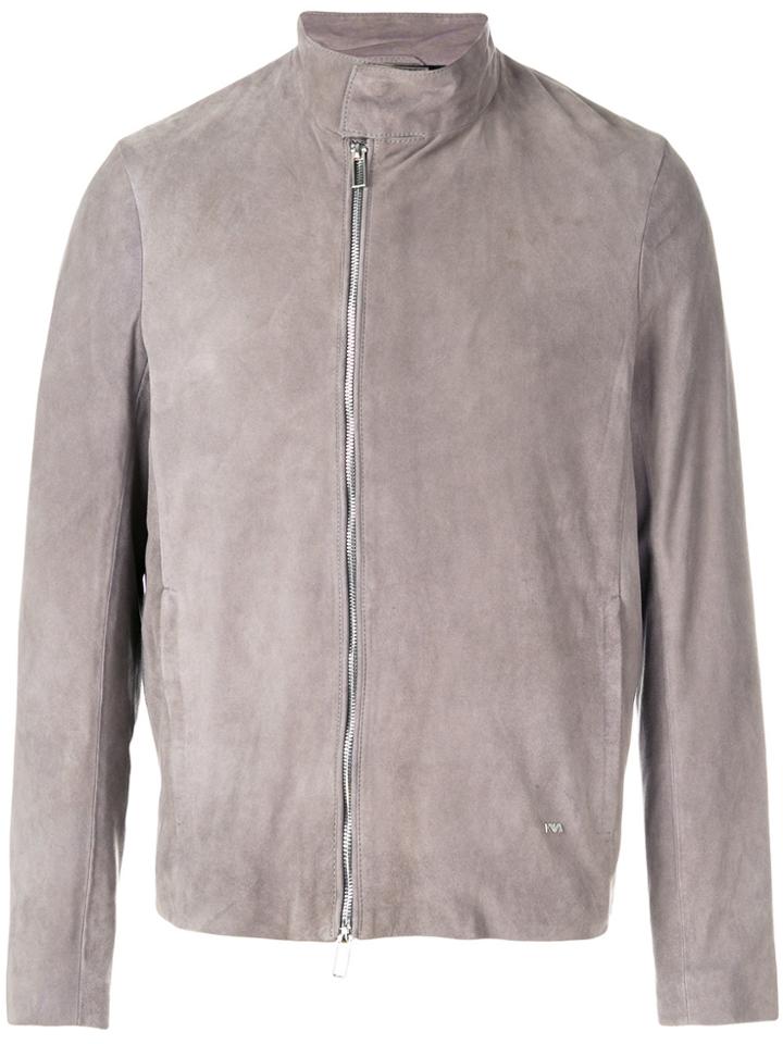Emporio Armani Asymmetric Suede Jacket - Grey