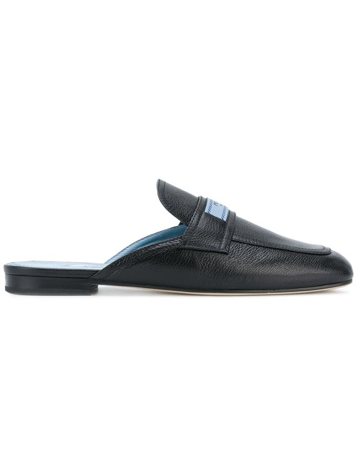 Prada Logo Patch Mules - Black