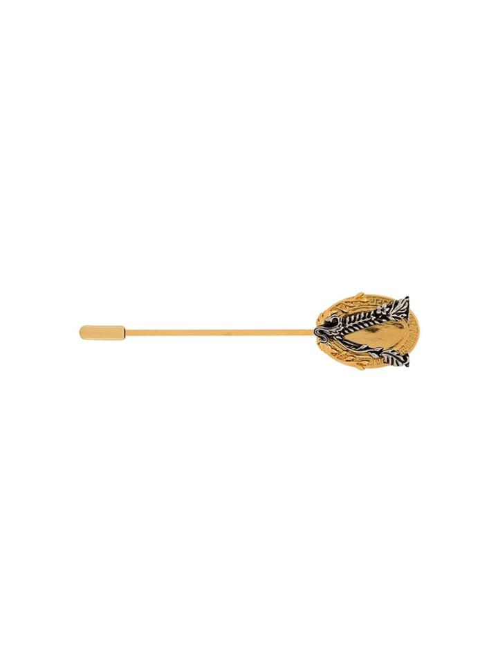 Versace Baroque Logo Brooch - Gold
