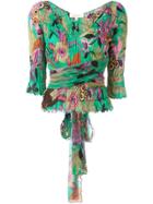 Romeo Gigli Vintage Floral Print Gathered Blouse - Green