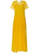 Rosie Assoulin Semi Sheer Ruffle Long Silk Dress - Yellow