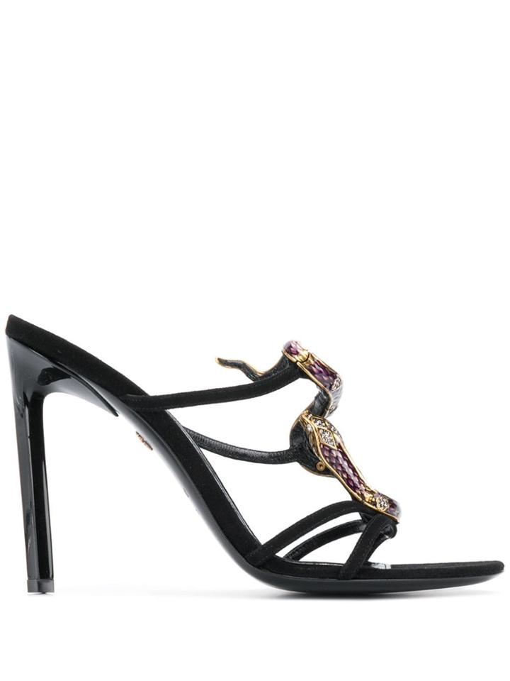 Roberto Cavalli Hill Snake Mules - Black
