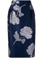 Alexander Mcqueen Floral Jacquard Pencil Skirt - Blue