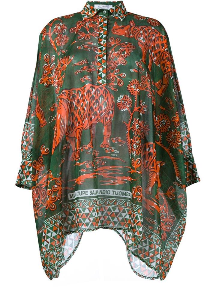 Valentino Rhino Print Cropped Sleeve Shirt, Women's, Size: 38, Orange, Cotton