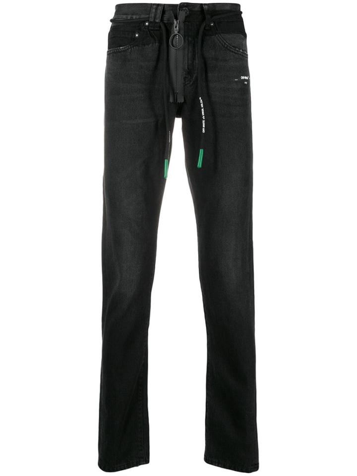 Off-white Front Zip Drawstring Jeans - Black