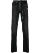 Off-white Front Zip Drawstring Jeans - Black